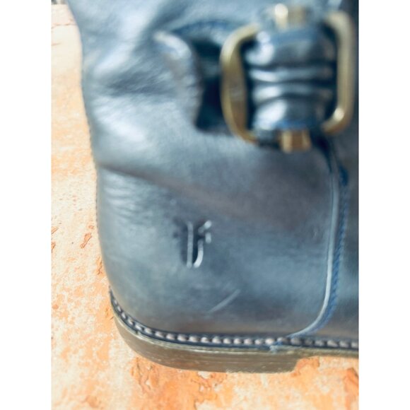 Frye Black Leather Knee-High Riding Boot Buckle Harness 5.5 Western Boho Cottage - Picture 11 of 15